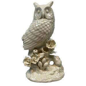 Paris Royal Porcelain Owl Figurine Floral Base White Ceramic Italy Vintage 8"